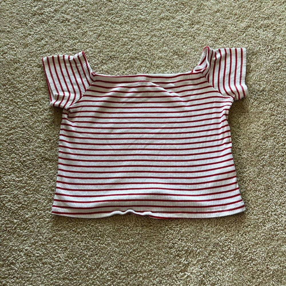 Divided Red Striped Crop Top